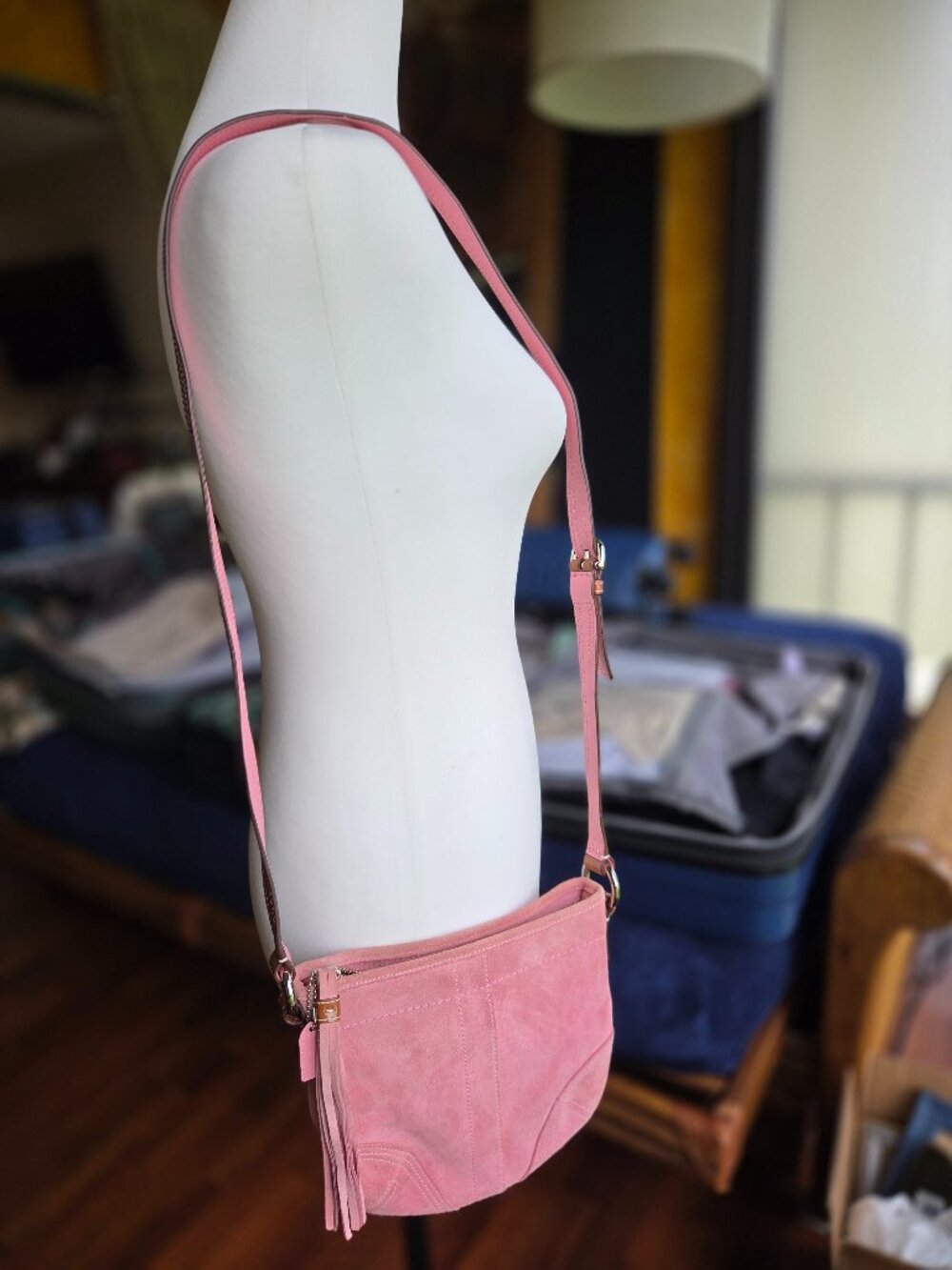 Coach Pink Suede Small Shoulder Crossbody Bag Tassel Charm Vintage Y2K 8x8